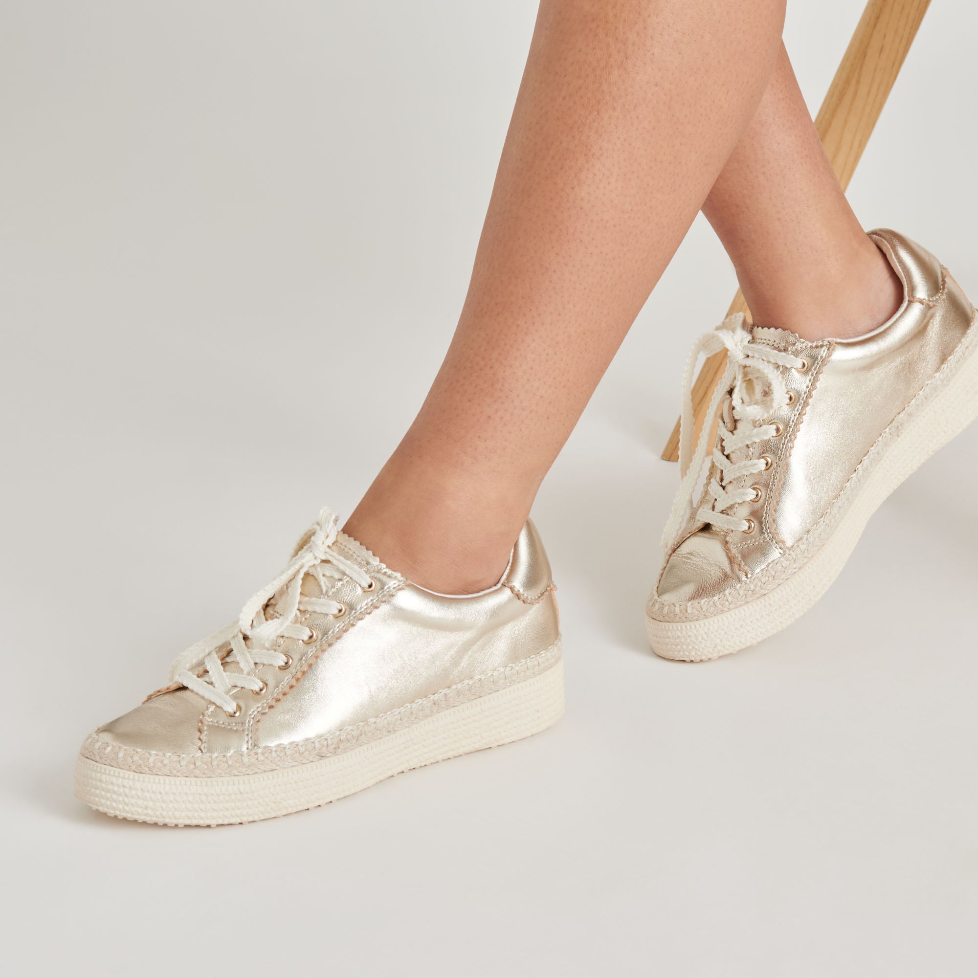 LENNIX Light Gold Metallic Leather Sneakers - Stylish & Comfortable Women's Shoes for Casual Wear, Running & Gym Workouts