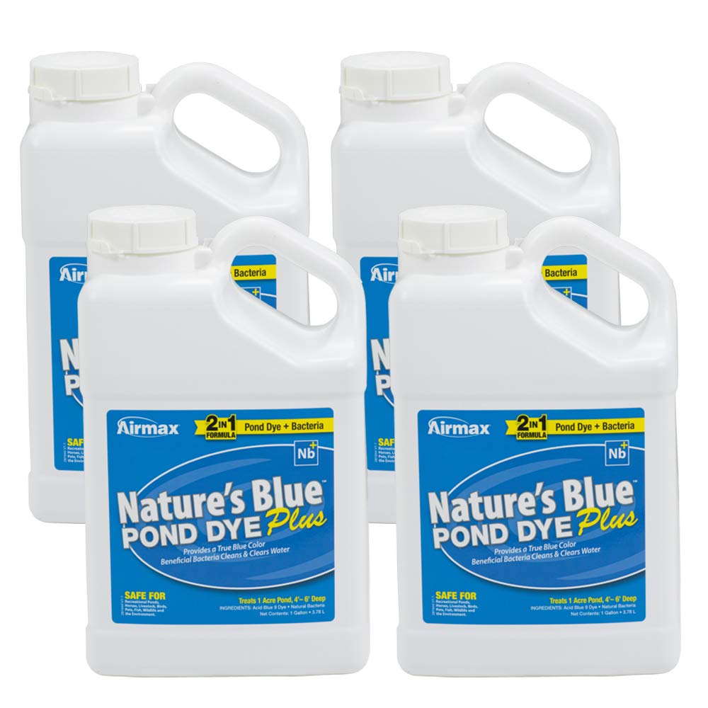 **Airmax Pond Dye Plus – Natural Blue Pond Colorant & Water Clarifier for Large Ponds & Lakes – Safe for Fish & Livestock – Controls Algae & Shades Plants – 4 Gallons – Ideal for Water Gardens, Farm Ponds & Recreational Lakes**