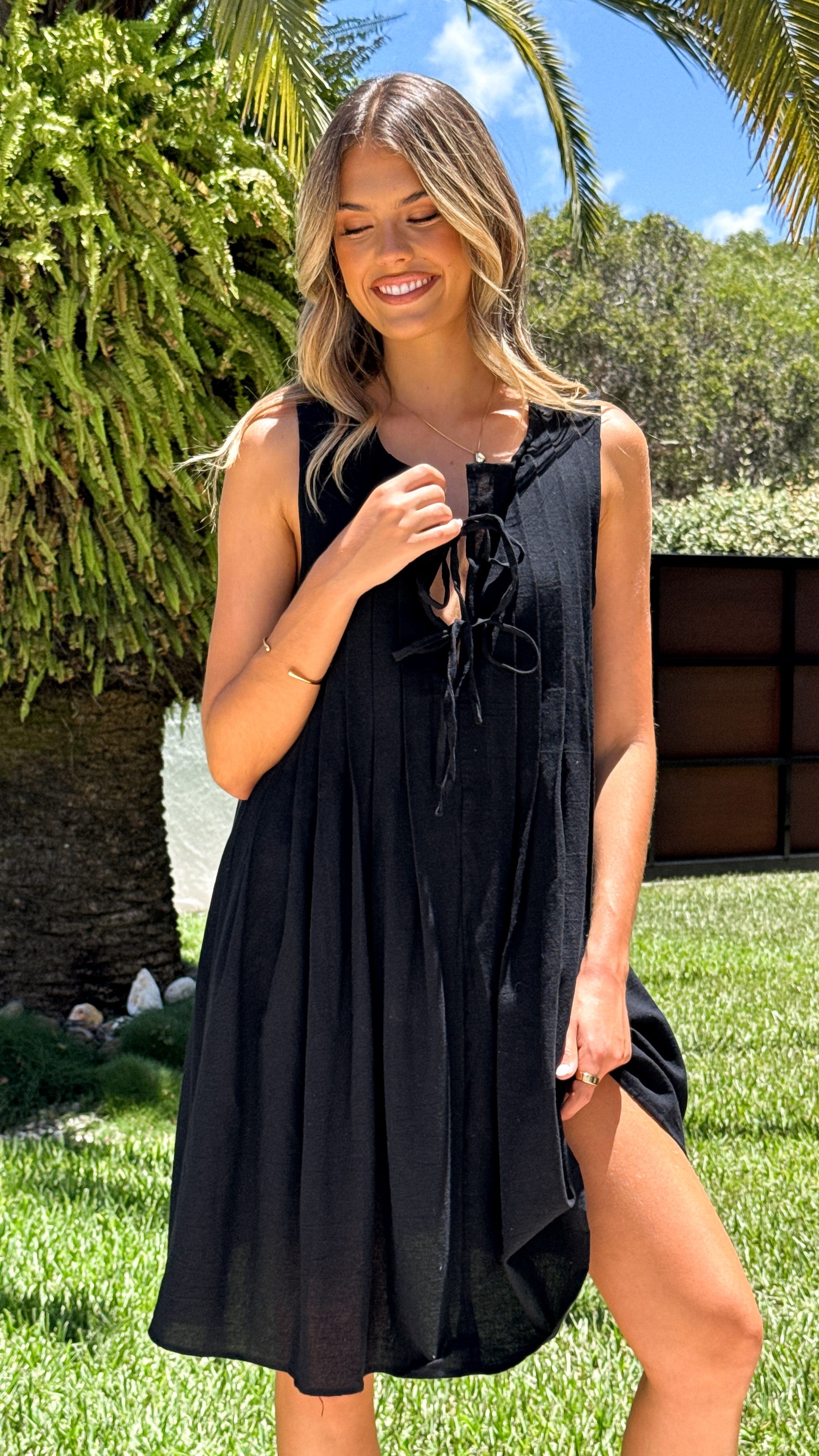 Jacyntah Linen Mini Dress for Women - Breathable Summer Black Dress for Casual Wear, Beach Outings & Date Nights