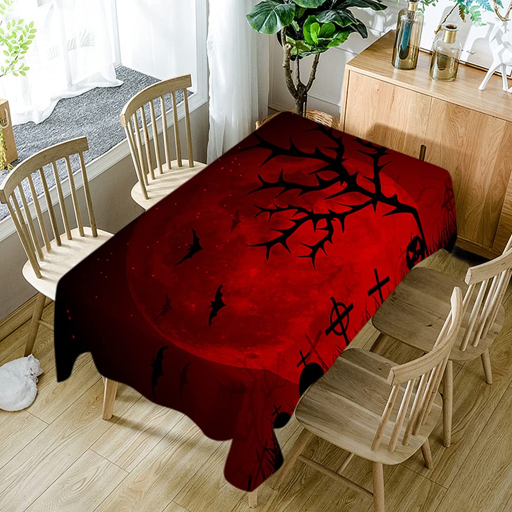WONDERTIFY Full Moon Halloween Tablecloth - 60x104 Inch Wrinkle-Free, Anti-Fade, Dustproof & Washable Dark Scary Table Cover for Spooky Party Decorations, Haunted House Themes & Gothic Dining Table Settings