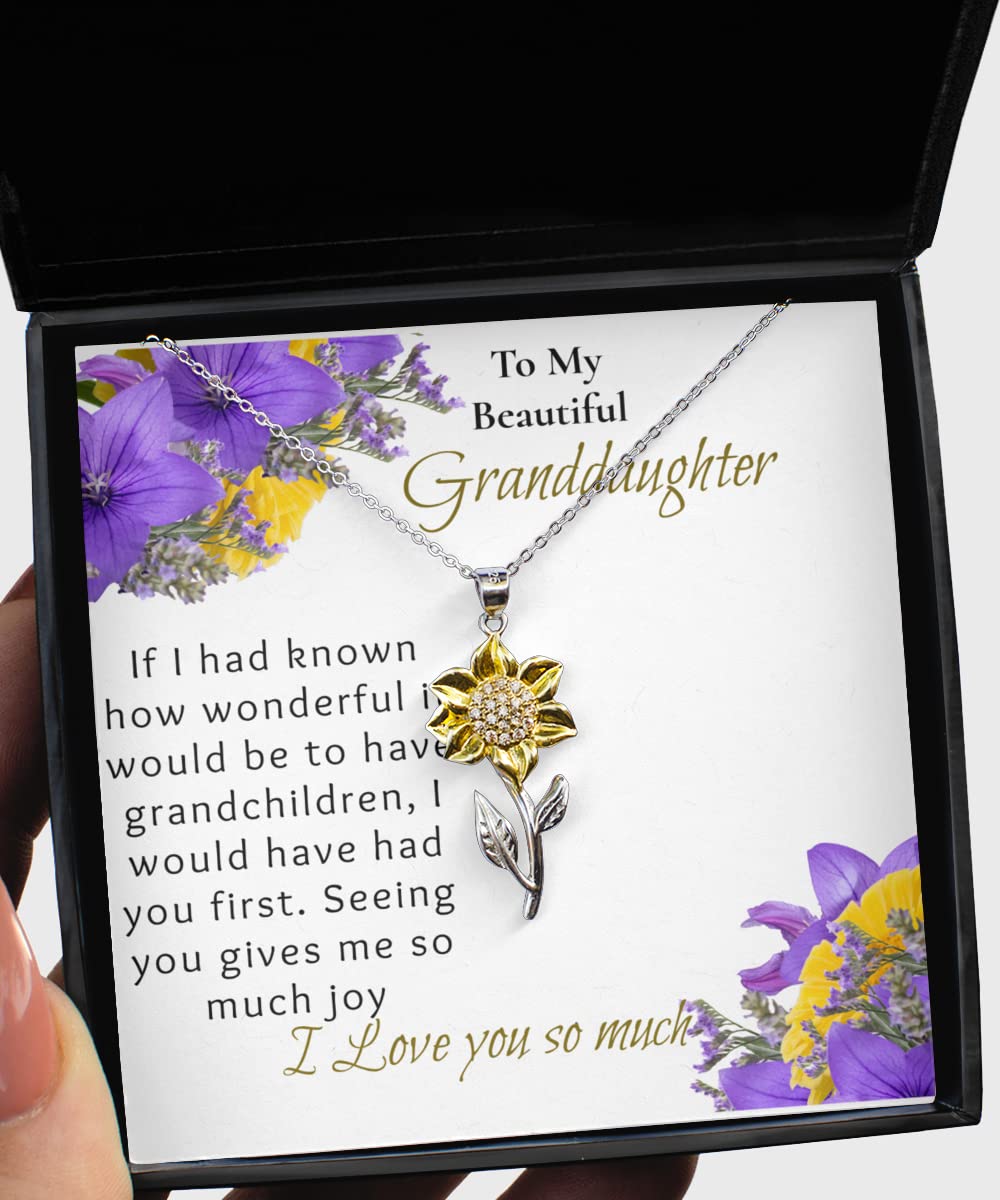 Sunflower Necklace for Granddaughter - 22 Inch Sterling Silver Message Card Jewelry - Thoughtful Gift from Nana - Perfect for Birthdays, Graduation & Special Occasions