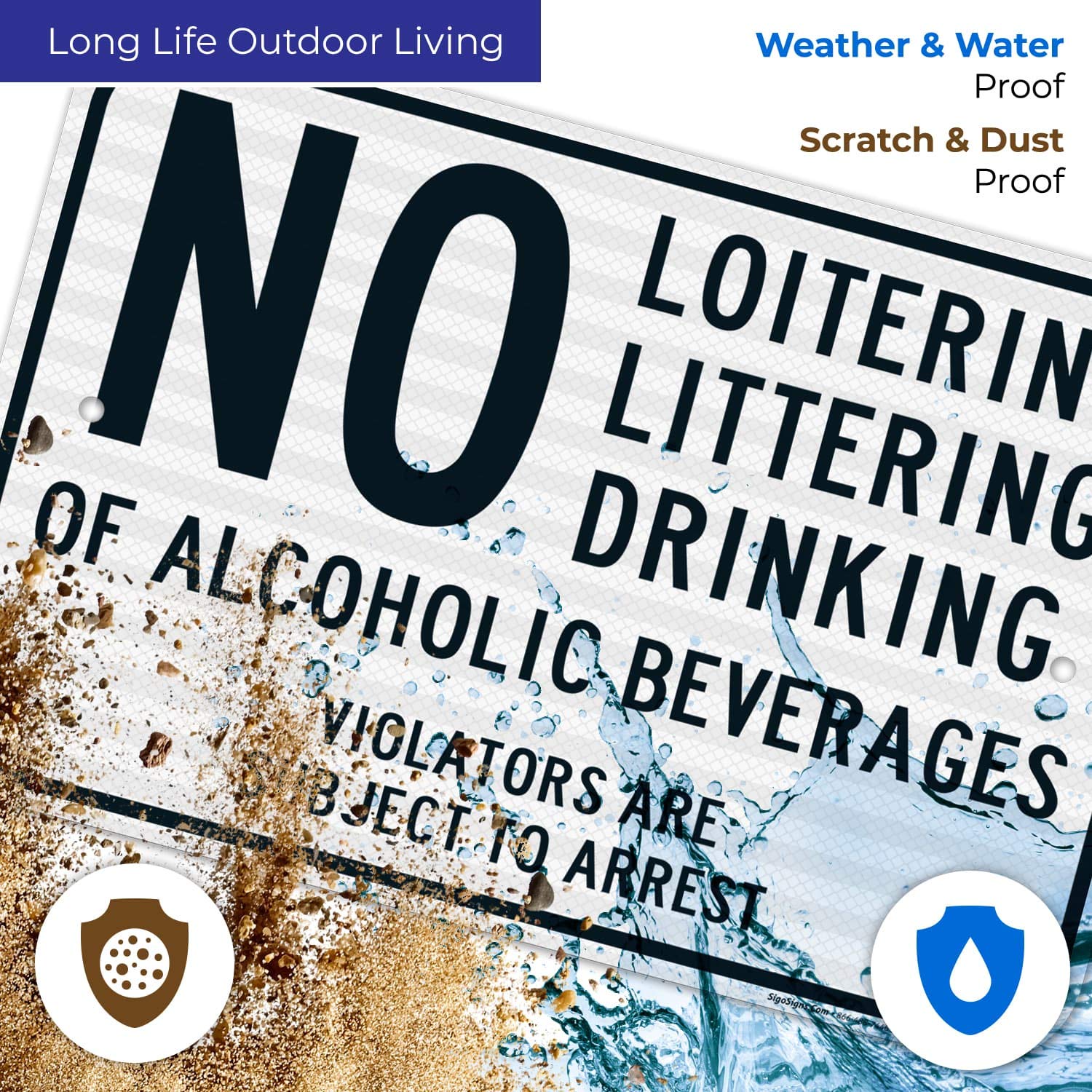 No Loitering No Littering No Drinking of Alcoholic Beverages Sign - 12x18 Inches, 3M EGP Reflective .063 Aluminum, Fade Resistant, Durable for Indoor & Outdoor Use - Easy Mounting, Made in USA - Perfect for Businesses, Parks, and Public Areas
