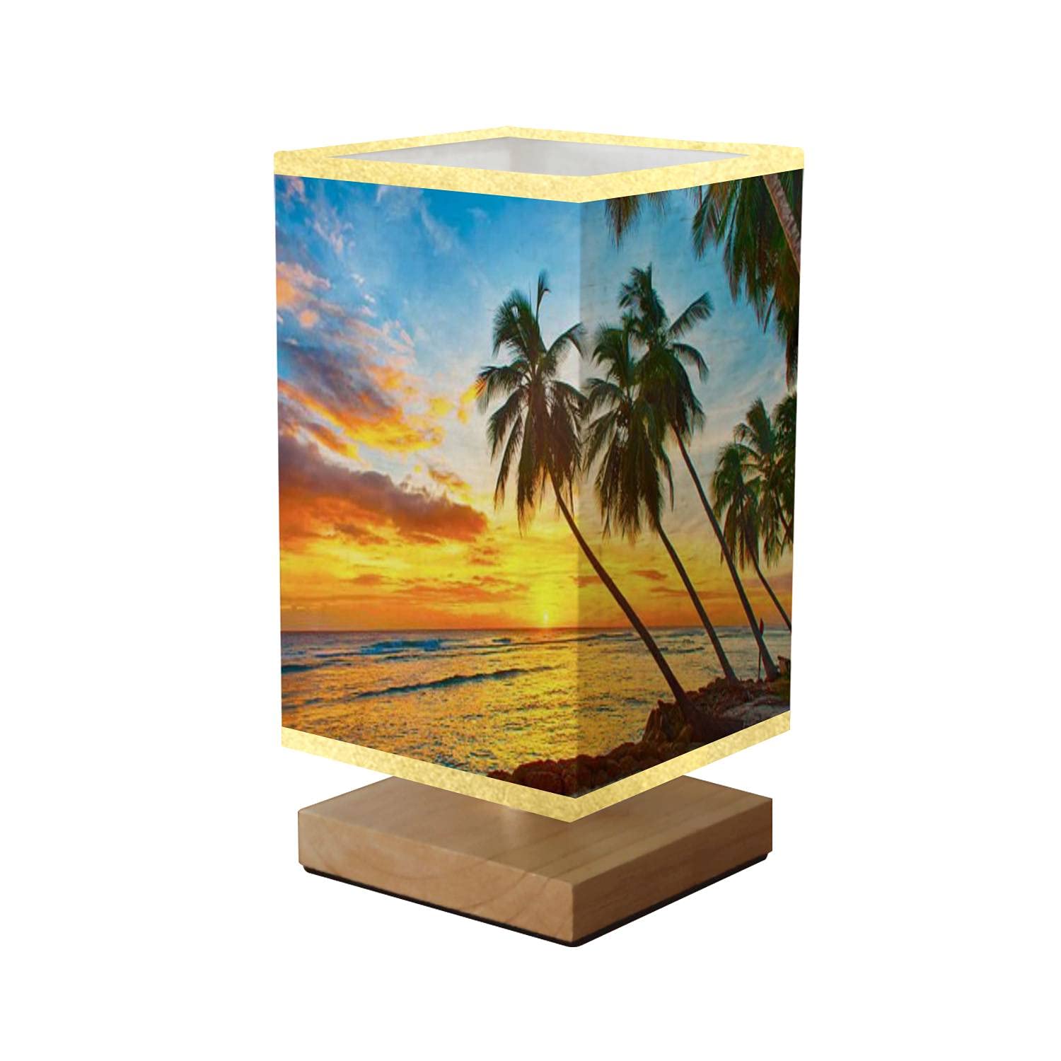 Dimmable Square Nightstand Lamp with Barbados Wooden Base & Flaxen Fabric Shade - Bedside Table Lamp for Bedroom, Living Room, Office | Perfect for Reading, Relaxing & Ambient Lighting