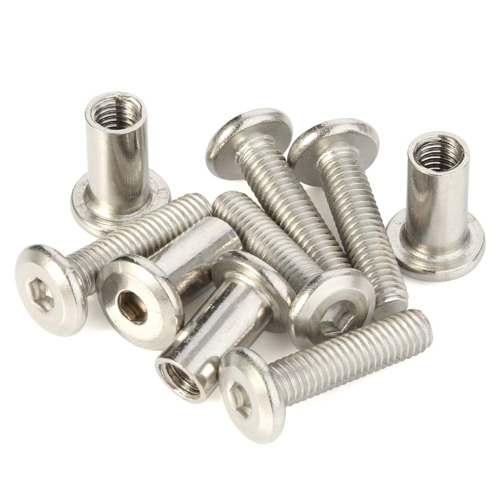 Stainless Steel M6 x 25mm Furniture Bolts with Nuts - for Beds, Chairs & Cribs