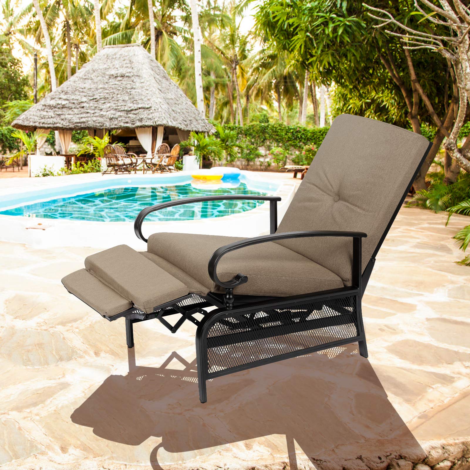 Oakcloud Adjustable Outdoor Lounge Chair - Patio Recliner with Removable Cushions (Brown) - Perfect for Poolside Relaxation, Backyard Lounging & Sunbathing