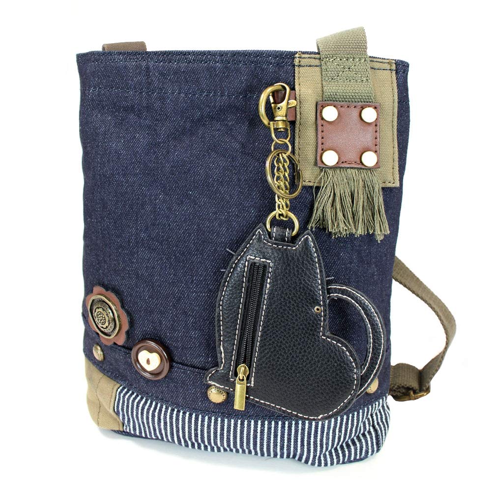 Chala Patch Crossbody Bag - Cute Fat Cat Design in Denim - Perfect for Casual Outings, Travel & Everyday Use
