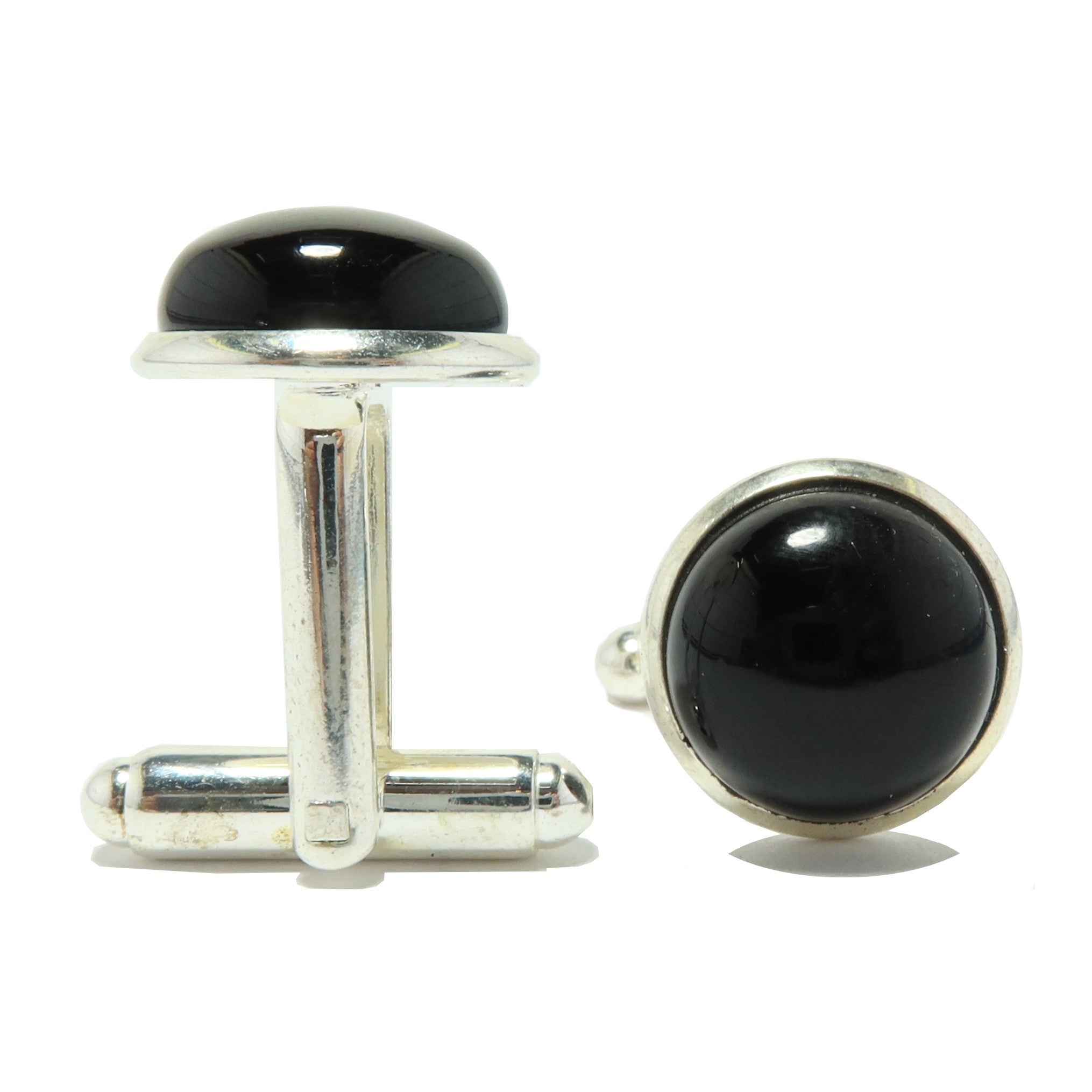 Onyx Cufflinks for Men - Black Protection Stone Silver Plated Dress Shirt Accessories - Perfect for Weddings, Business Meetings & Formal Events