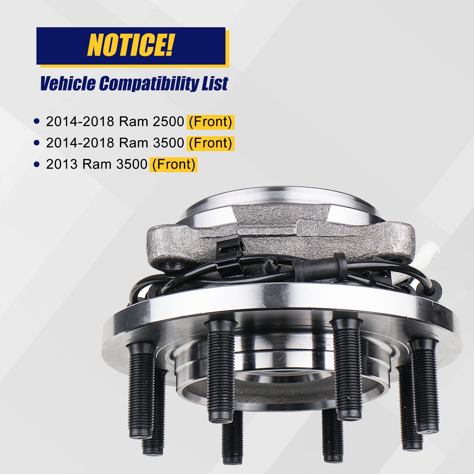KUSATEC Wheel Hub Bearing Assembly for Ram 2500 3500 2013-2018 - ABS 8 Lug for Off-Road & Towing