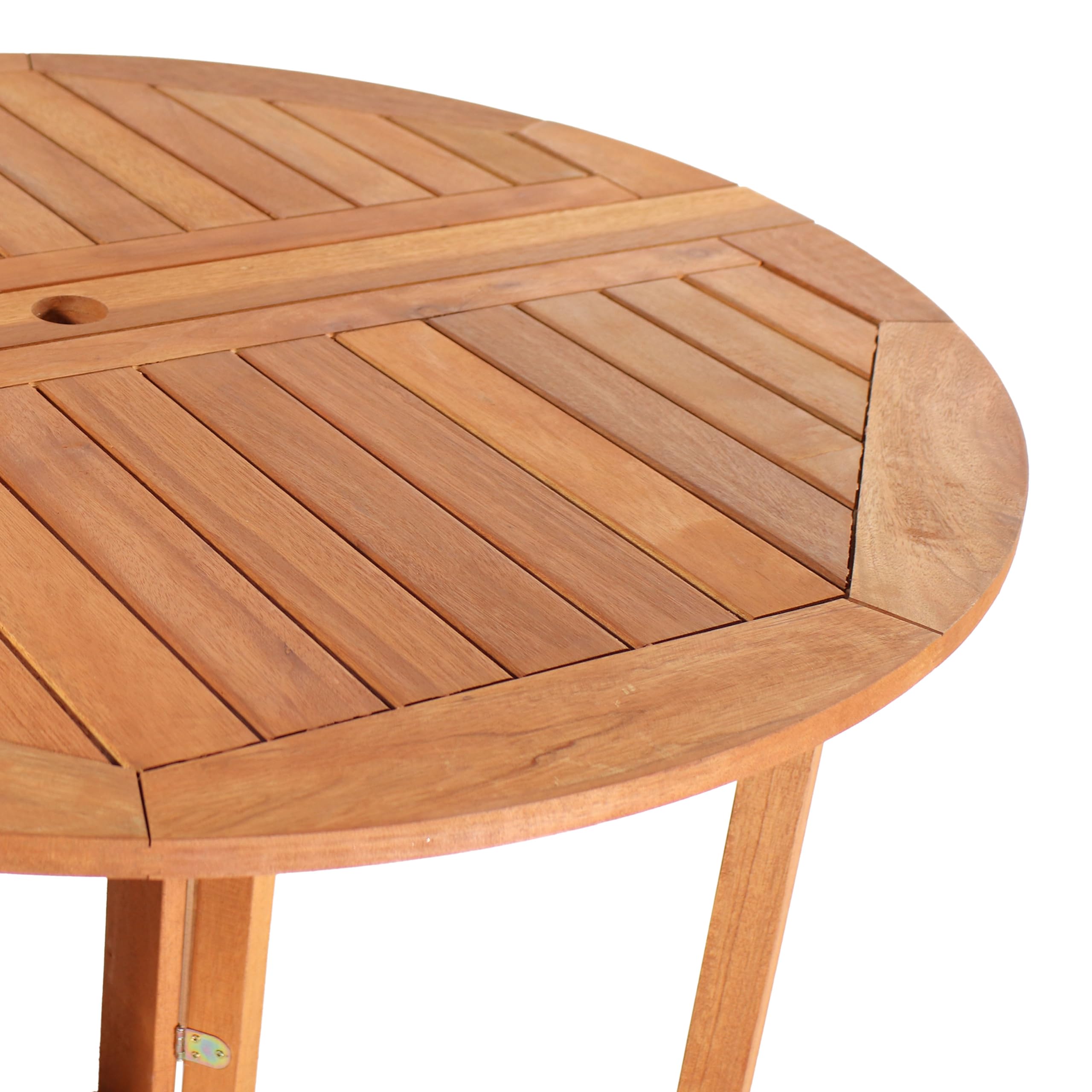 Sunnydaze Malaysian Hardwood Folding Gateleg Patio Dining Table with Teak Oil Finish - 4-Person Round Outdoor Table - Space-Saving Design (47.25” Diameter x 29