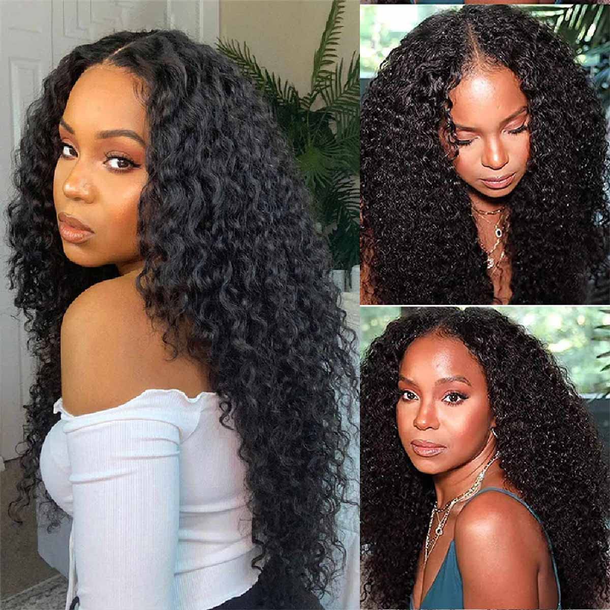 Domiso 30 Inch V Part Human Hair Wig for Black Women - 100% Virgin Kinky Curly Glueless U Part Wig | 180% Density Natural Color | No Glue Minimal Leave Out Wear & Go | Perfect for Daily Wear, Parties & Protective Styling