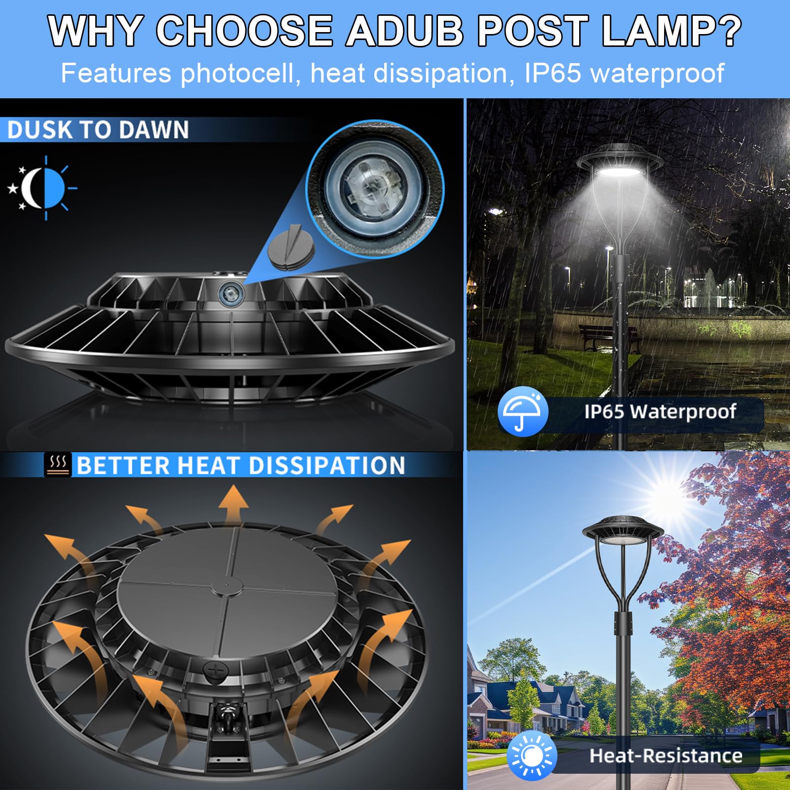 2 Pack 100W LED Post Top Lights with Photocell - 14,000LM 5000K Daylight Outdoor Pole Light - IP65 Waterproof LED Street & Area Lighting for Garden, Driveway, Yard, Patio - ETL Certified for Safety