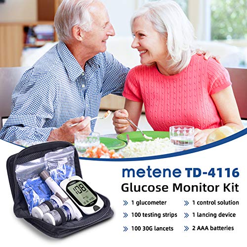 Metene TD 4116 Blood Glucose Monitor Kit with 100 Test Strips & 100 Lancets - Accurate Diabetes Testing for Home Use & Travel