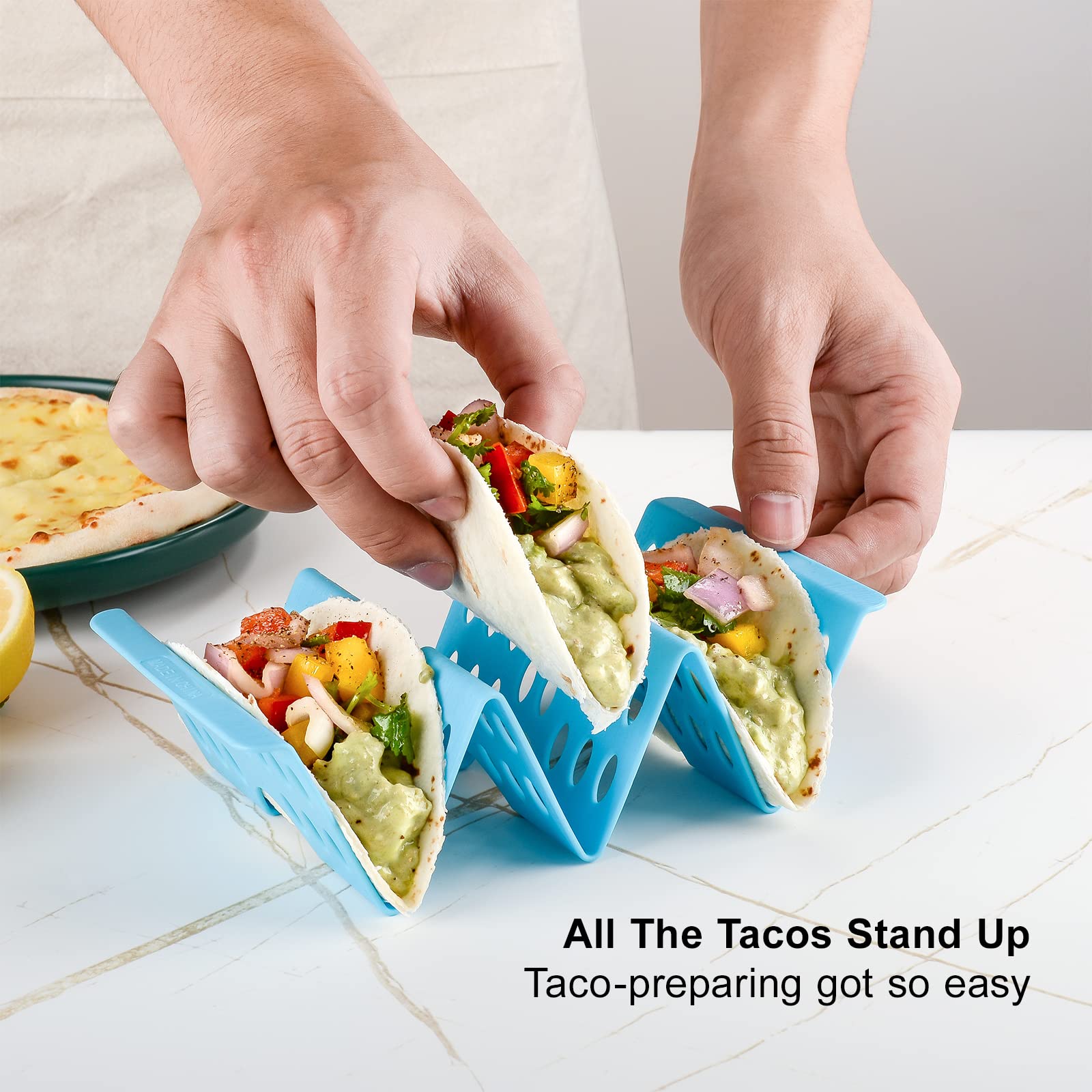 7PCS Colorful Taco Holder Stands - Set of 6 or 4 Premium Large Taco Tray Plates | Holds 2-3 Tacos Each | BPA Free, Dishwasher & Microwave Safe | Perfect for Taco Tuesday Parties, Mexican Fiesta & Family Gatherings