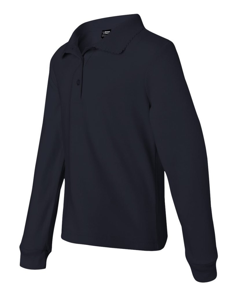 French Toast Girls' Long Sleeve Polo Shirt with Picot Trim Collar - School Uniform, Playdate & Special Occasion Outfit (Multiple Colors Available)