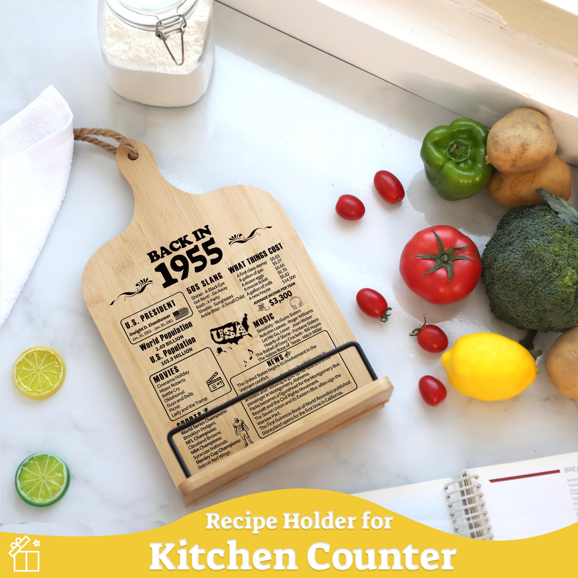 70th Birthday Gifts for Women 1955 - Elegant Cookbook Stand for Kitchen Counter | Thoughtful 70th Birthday Present & Cookbook Holder | Perfect for Baking, Cooking & Kitchen Organization