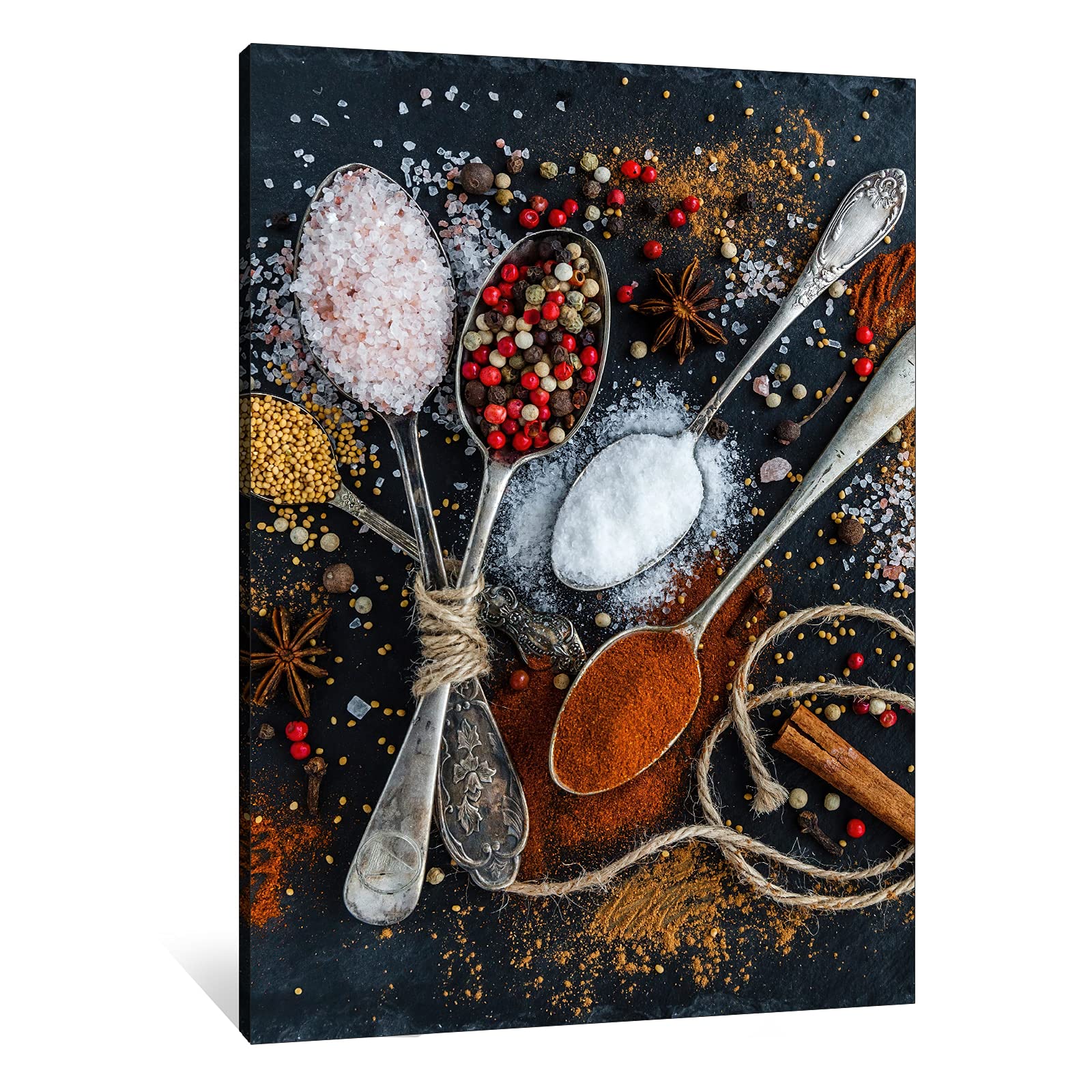 Modern Colorful Spices and Spoons Canvas Wall Art for Kitchen & Dining Room, 24x36 Inches Kitchen Decor, Perfect for Home Cooking and Entertaining Spaces