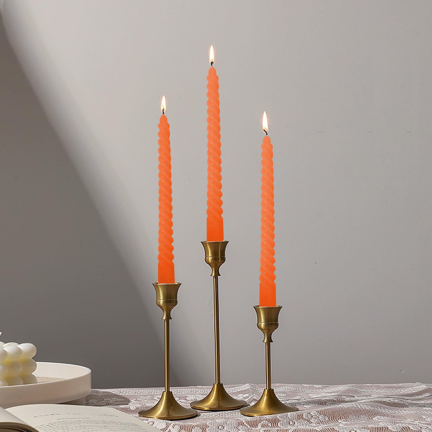 Orange Spiral Taper Candles Set of 4 - 10