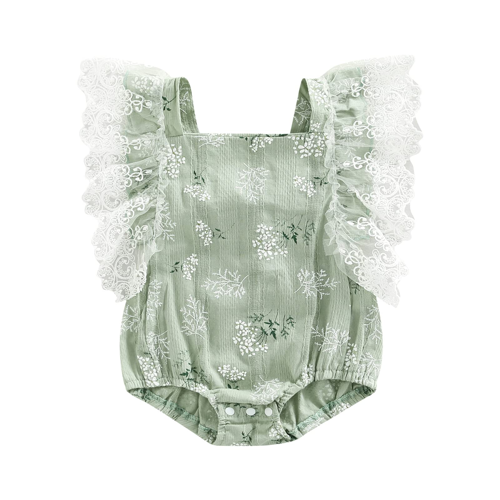 Newborn Baby Girl Romper Outfit - Lace Flutter Sleeve Floral Bodysuit One-Piece Summer Clothes | Perfect for Photoshoots, Parties & Daily Wear