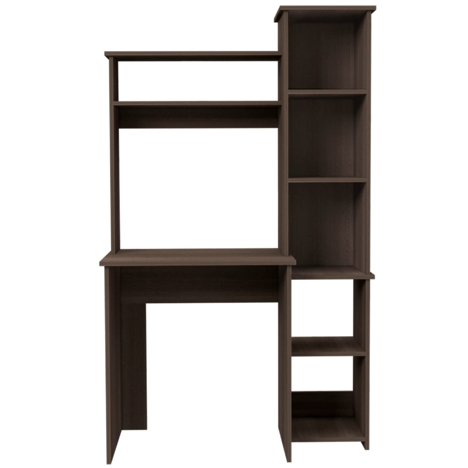 Ergonomic 5-Shelf Desk with 2 Premium Shelves in Smokey Oak Finish - Perfect for Home Office, Study Room & Workspace Organization
