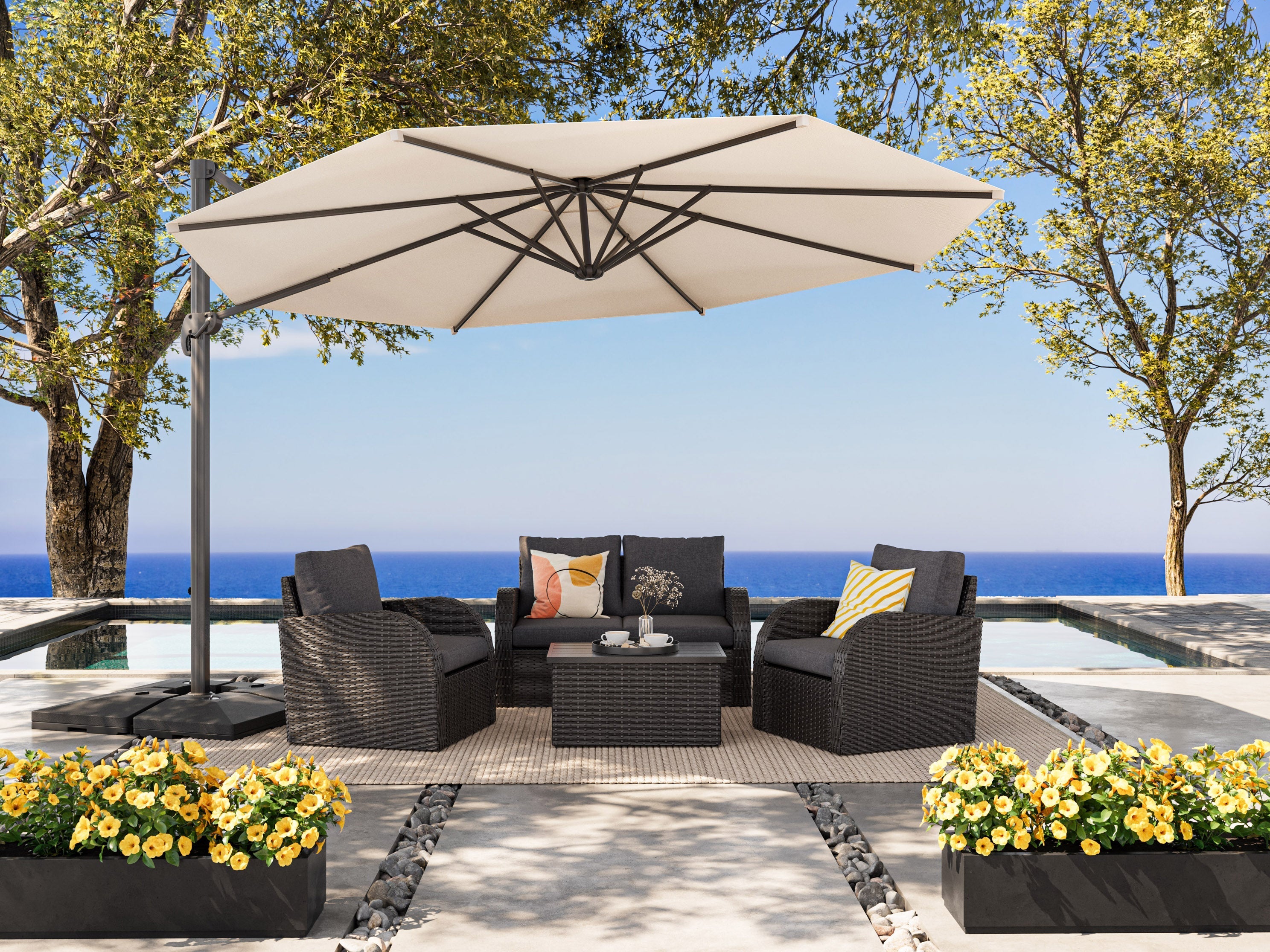 11.5ft Deluxe Offset Patio Umbrella in Warm White - Perfect for Poolside, Backyard, and Outdoor Dining Areas