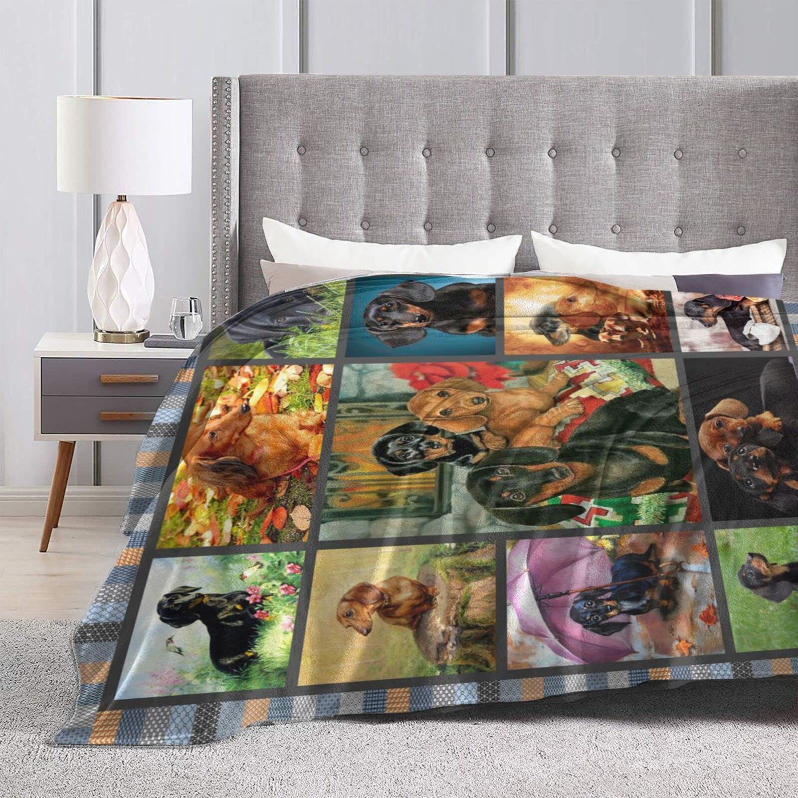 Super Soft & Warm Dachshund Dog Pattern Flannel Throw Blanket - Cozy Couch Sofa Blanket for Adults & Kids - Perfect Dachshund Lover Gift for Home, Office, or Travel Use