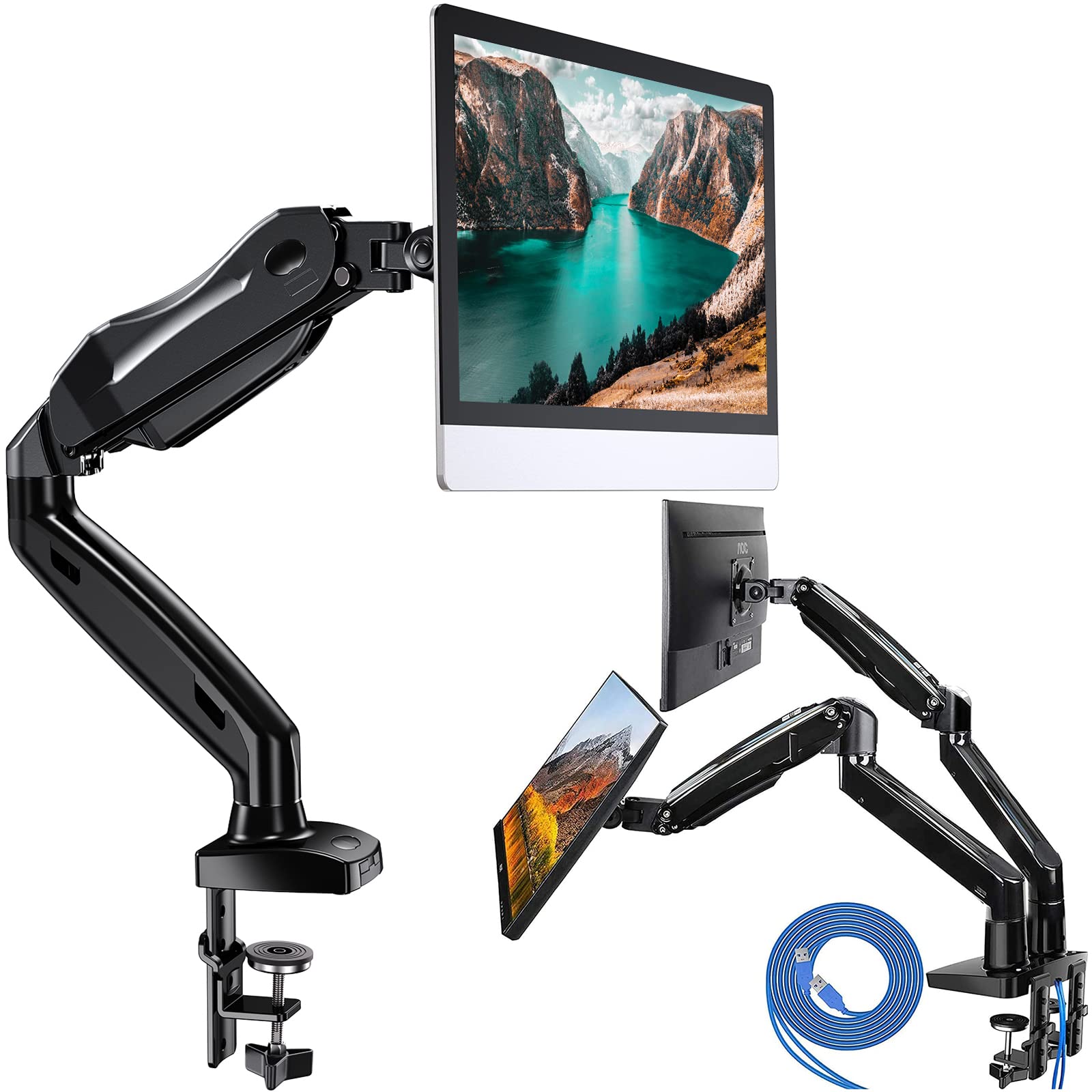 HUANUO Single & Dual Monitor Mount Stand with Steel Reinforcement Plate - Adjustable VESA 75x75/100x100 for Home Office, Gaming & Workstation Setup