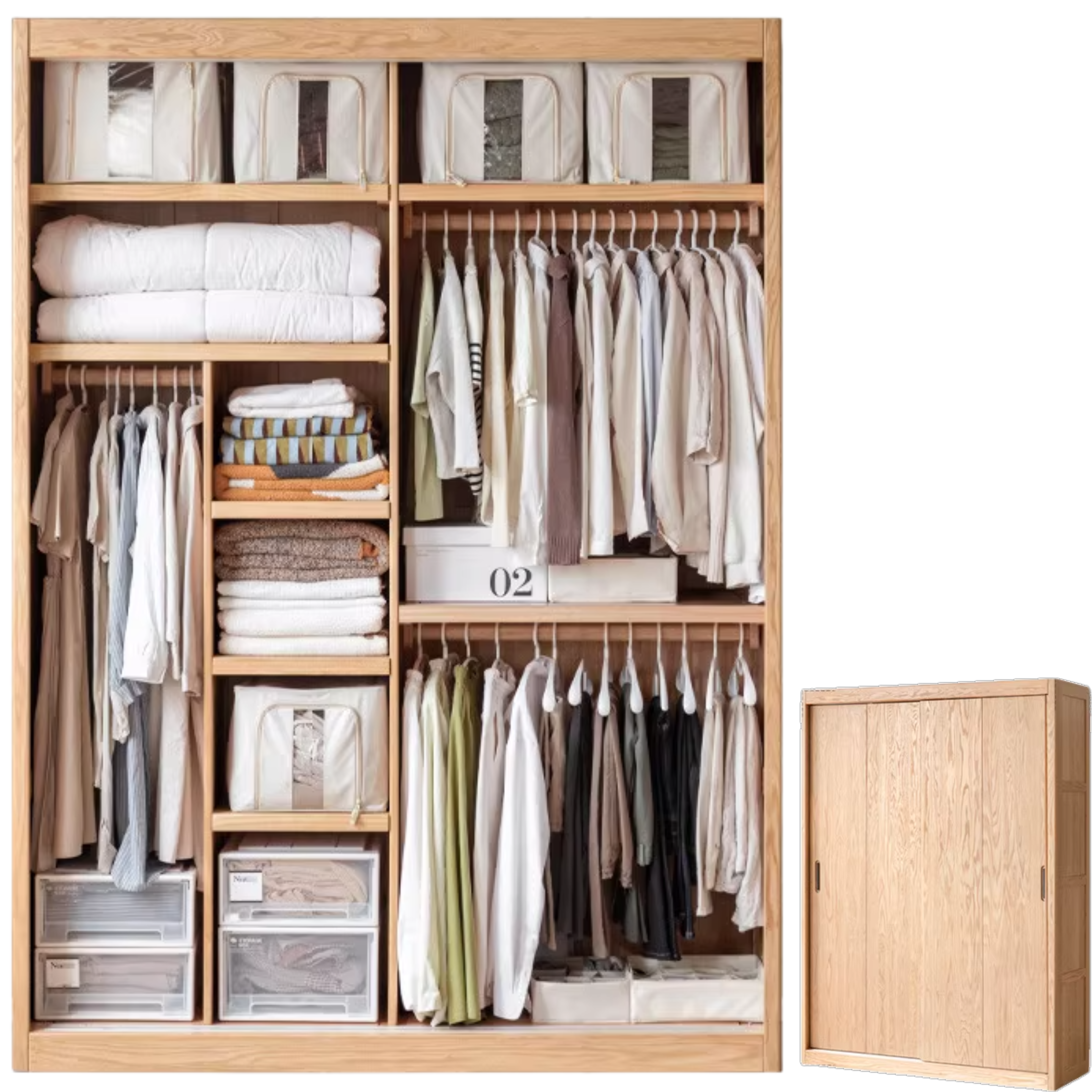 Stylish Oak & Ash Solid Wood Modern Wardrobe - Spacious Closet Organizer for Bedroom, Walk-in Closet & Guest Room Storage