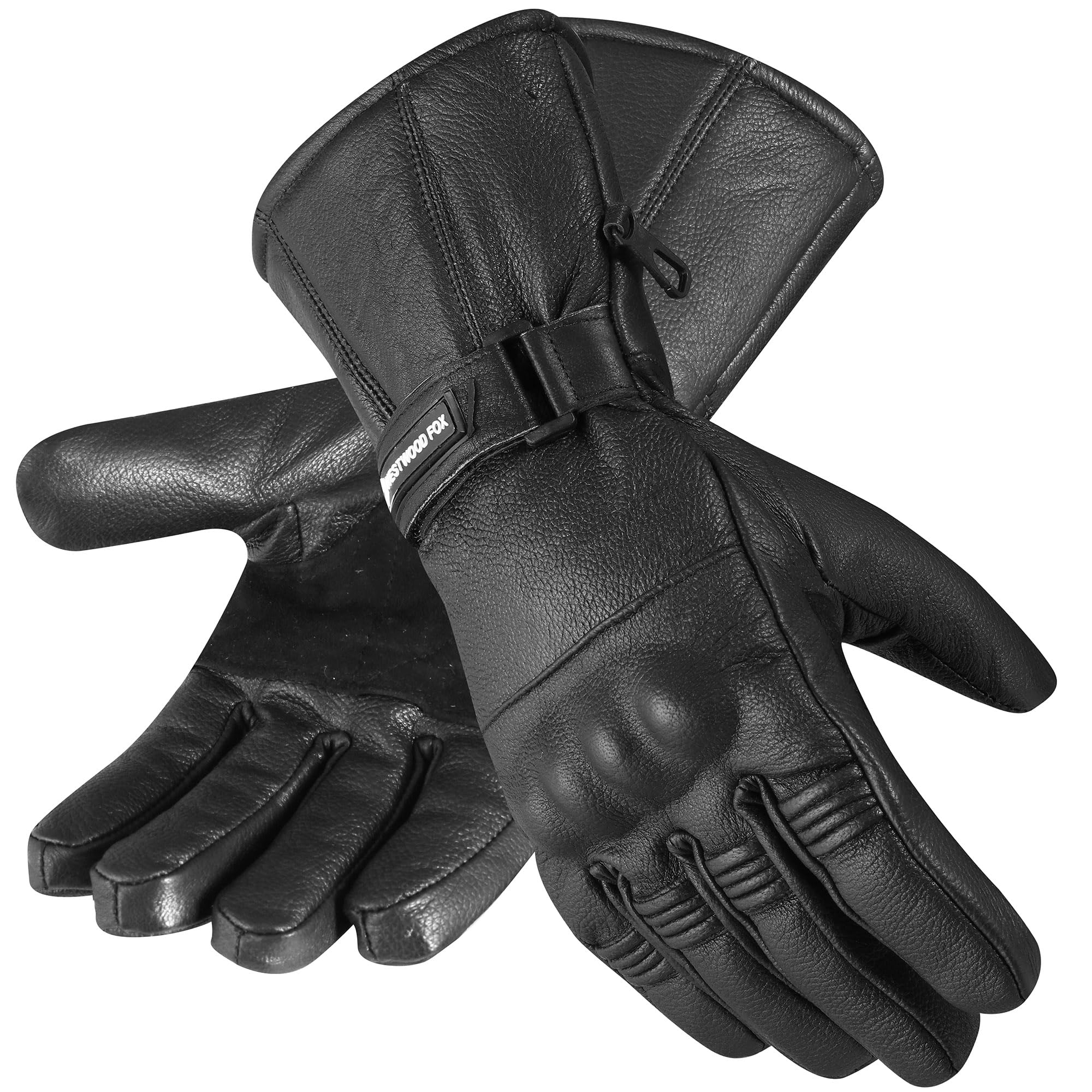 **Men's & Women's Black Leather Motorcycle Gloves - Touchscreen Riding Gloves with Joint Protection, Windproof & Thermal for Winter, BMX, ATV, MTB - Ideal for Cold Weather Riding & Road Racing**