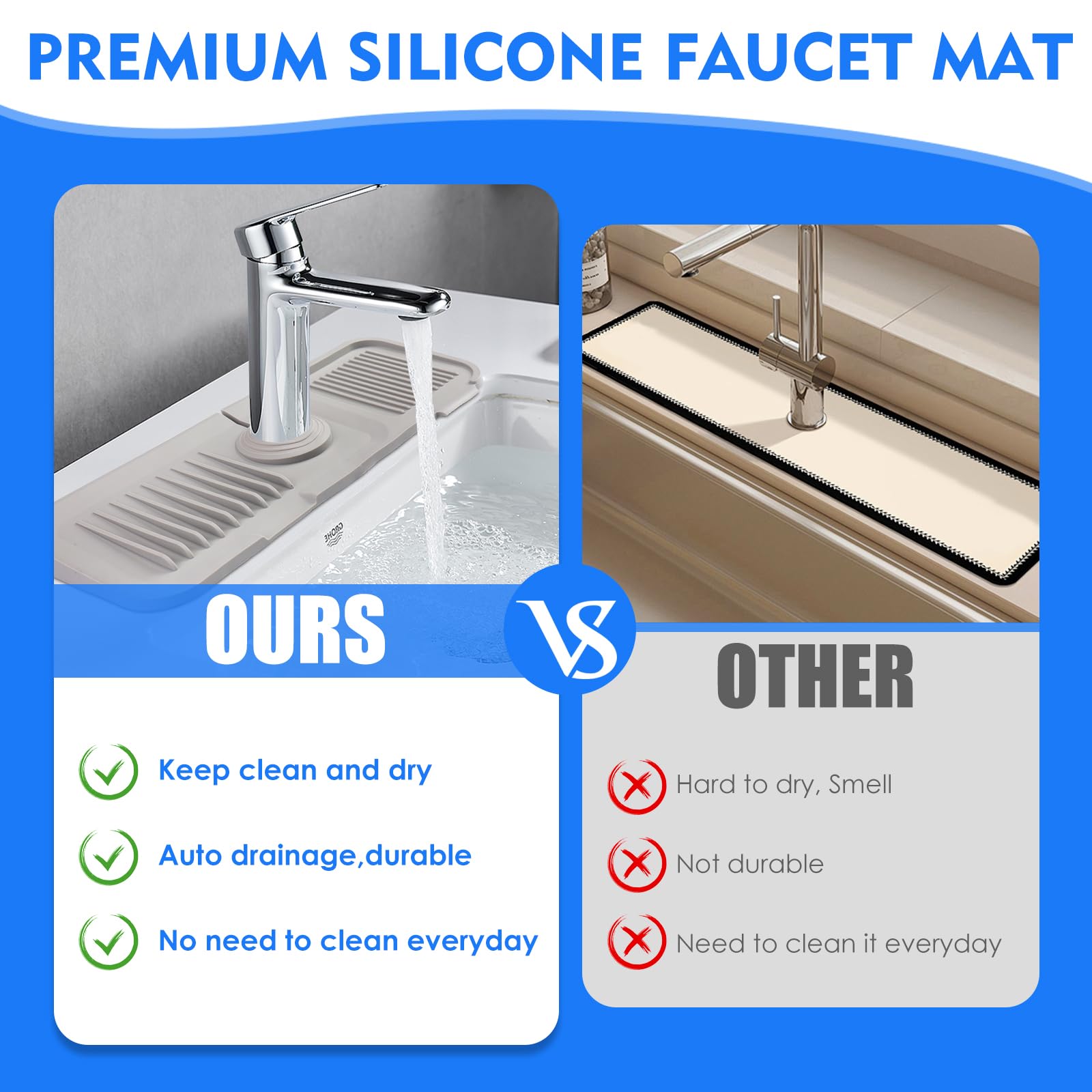 5° Slope Silicone Sink Splash Guard - Kitchen Drain Mat & Sponge Holder for RV Counter