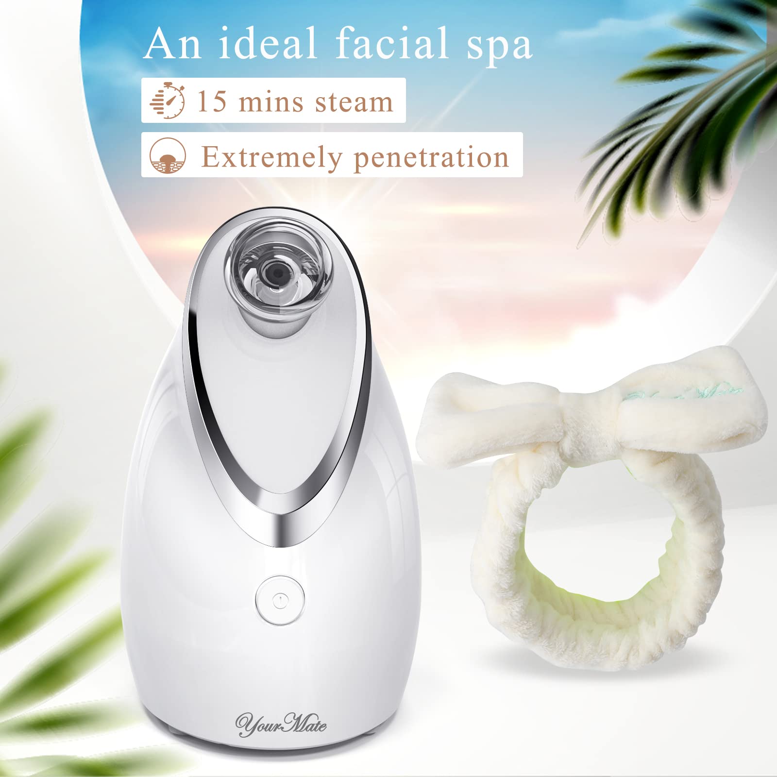 YourMate Nano Ionic Facial Steamer with Adjustable Nozzle & Aromatherapy - Warm Mist Humidifier for Sinus Relief, Pore Cleansing & Skin Hydration - Home Spa & Beauty Device (White) - Perfect for Relaxation, Skincare Routine & Dry Climate Relief