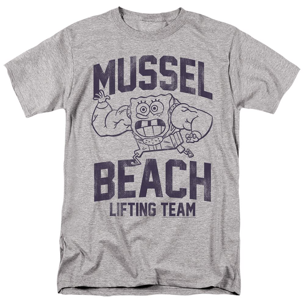 Spongebob Squarepants Cotton Unisex T-Shirt - Mussel Beach Graphic Tee | Heather Grey | Casual Wear, Cosplay & Gift for Cartoon Fans