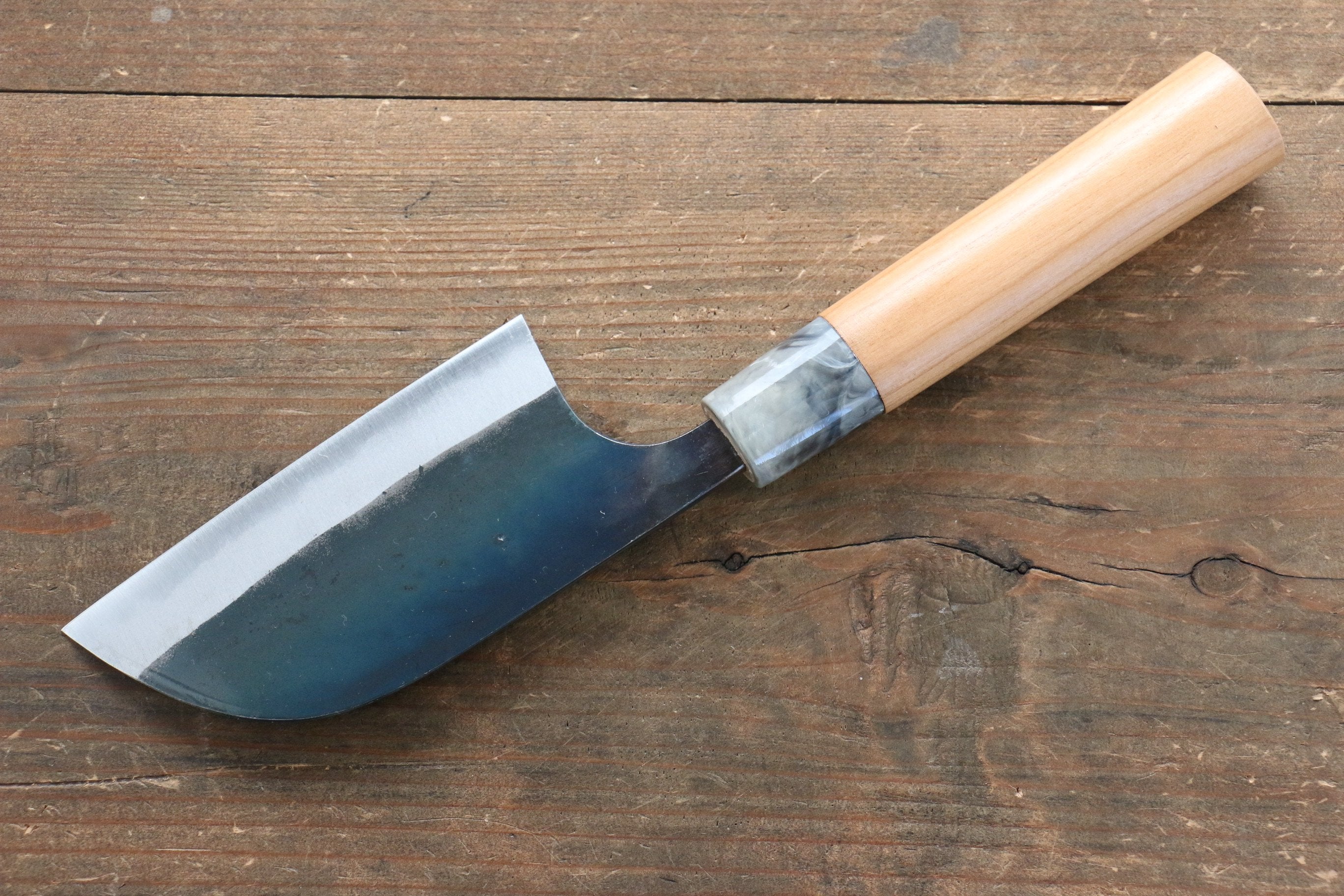 Masakage Mizu Blue Steel No.2 Kamagata Utility Knife 115mm - Japanese Black Finished Blade with American Cherry Wood Handle - Perfect for Sushi, Meat Slicing & Precision Kitchen Tasks