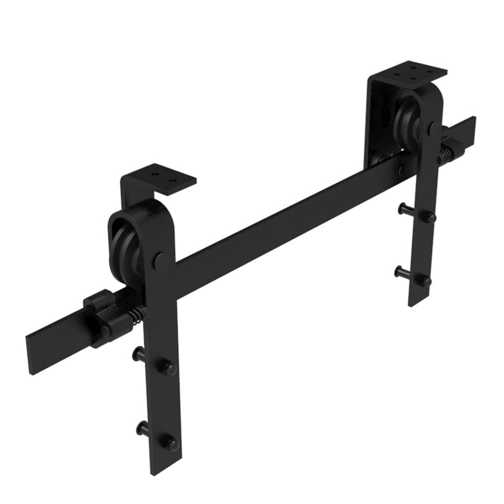 5.5FT Heavy Duty Ceiling Mount Sliding Barn Door Hardware Kit - Black L-Shape Bracket System with Strong Bearings for Low Ceilings - Fits 33