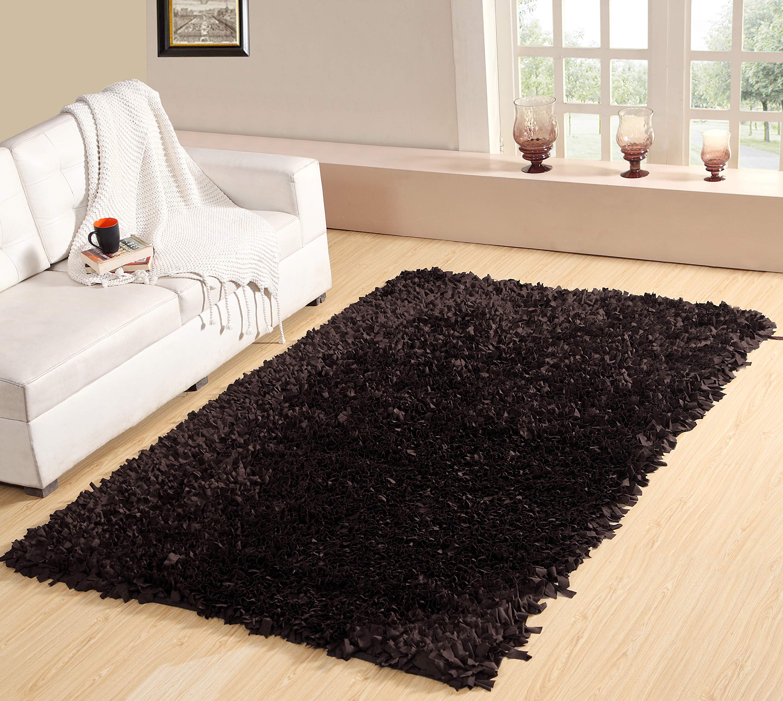 Premium Soft Jersey Shaggy Area Rug for Living Room - Machine Washable, Non-Slip, Foldable Indoor Carpet - Easy Clean Home Decor (3'5