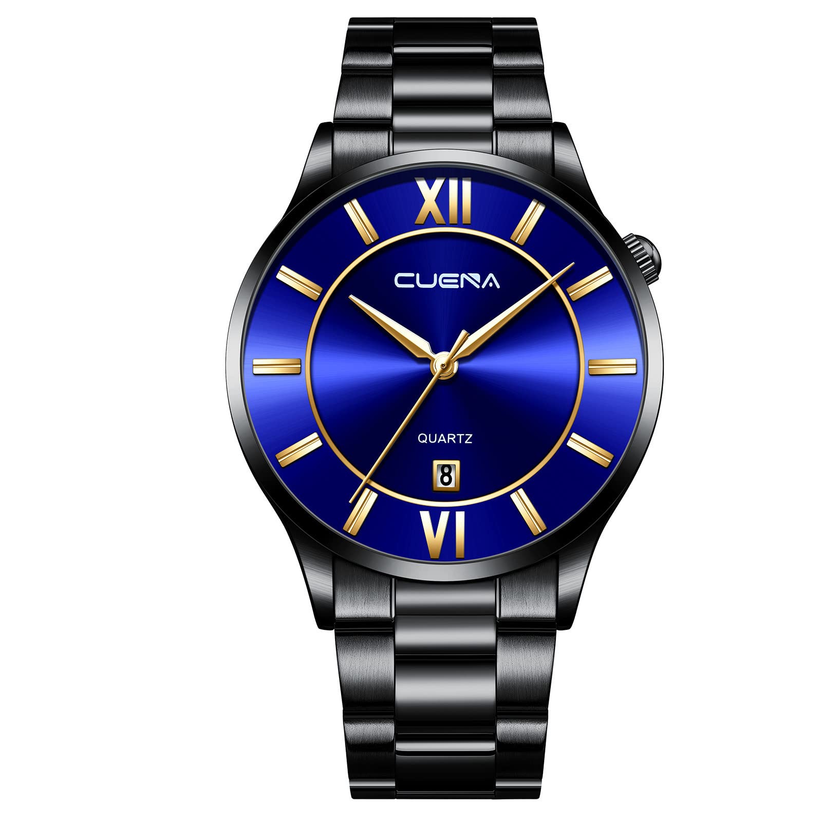 CUENA Men's Business Stainless Steel Belt Watch with Date - Waterproof Sports Chronograph Shock Resistant Watch for Men - Perfect for Office, Gym & Outdoor Activities