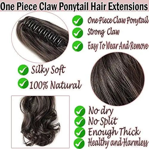 Clip-In Ponytail Hair Extension - Natural Looking Human Hair Ponytail Piece for Women - Perfect for Parties, Weddings & Everyday Styling