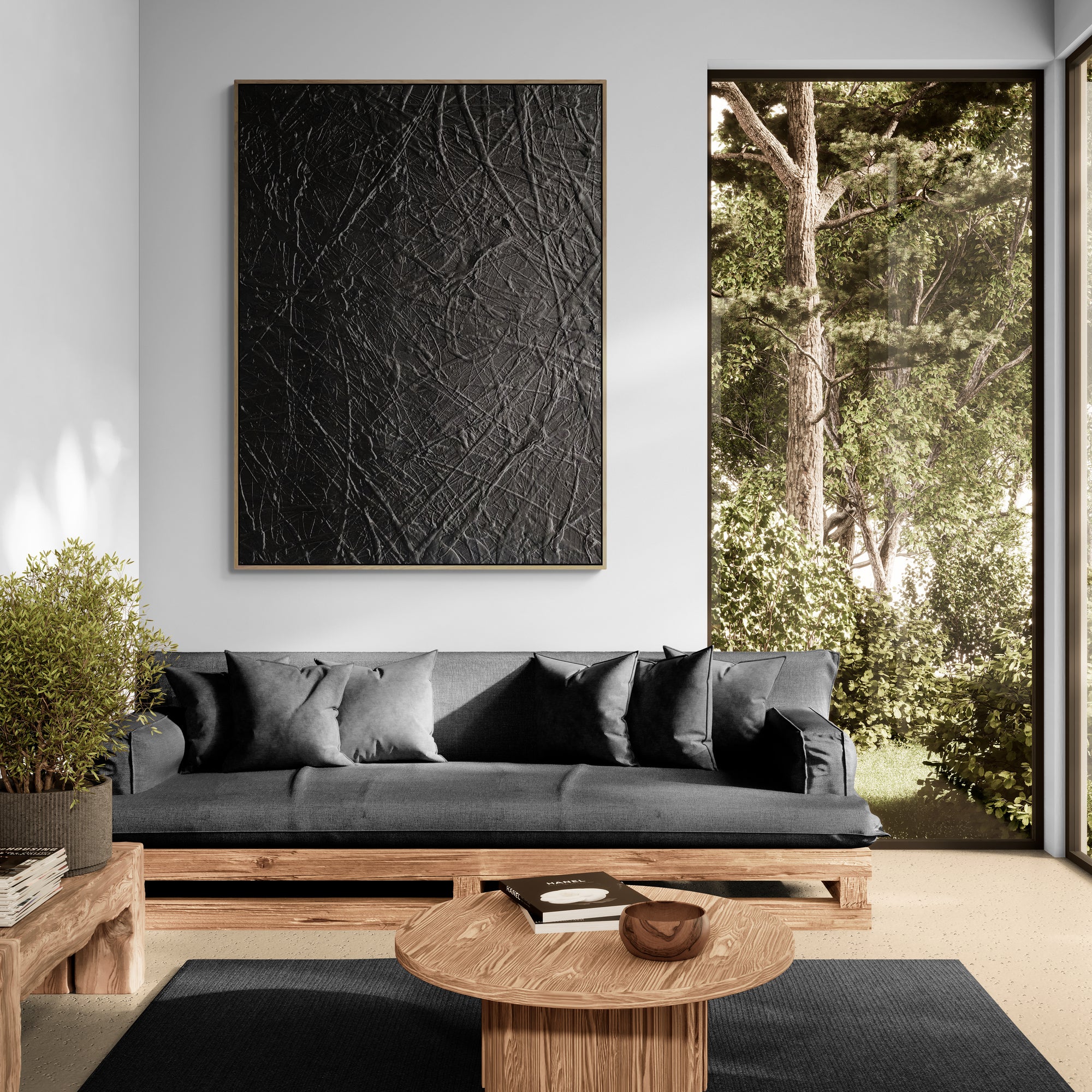 Maximus Black 140cm x 180cm Textured Abstract Canvas Wall Art - Modern Home Decor for Living Room, Bedroom & Office