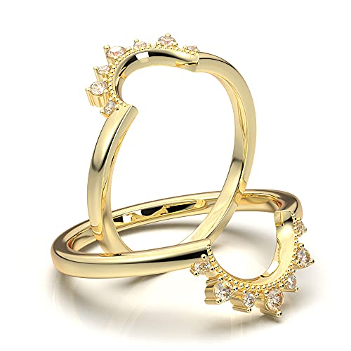 14K Yellow Gold Vintage Diamond Wedding Band - Curved Filigree Scroll Contour Milgrain Stackable Ring for Women | Antique Art Deco Engagement Ring, Perfect for Bridal Sets, Anniversary Gifts & Special Occasions