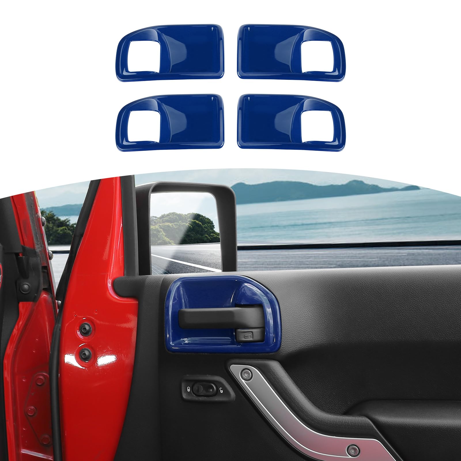 Jeep Wrangler JK JKU Inner Door Handle Cover Bowl Trim - RT-TCZ Fit 2011-2017 4DR Models | Blue Interior Accessories (4pcs) | Upgrade Your Jeep's Interior Style & Protection