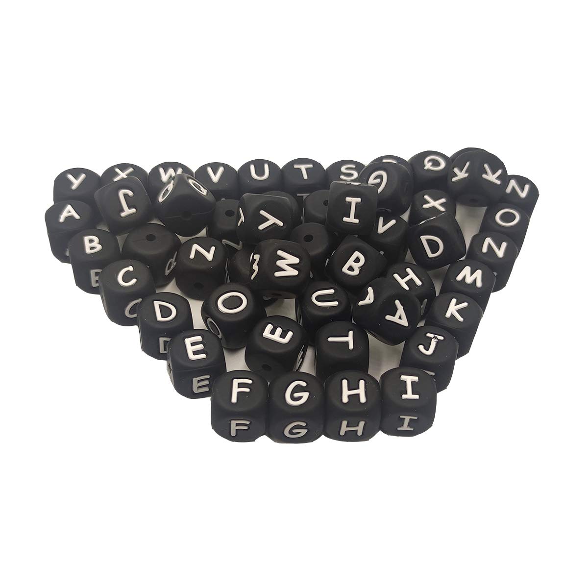 12mm Silicone Alphabet Beads for DIY Jewelry & Keychains - 50pcs Square Letter Beads for Crafting Gifts