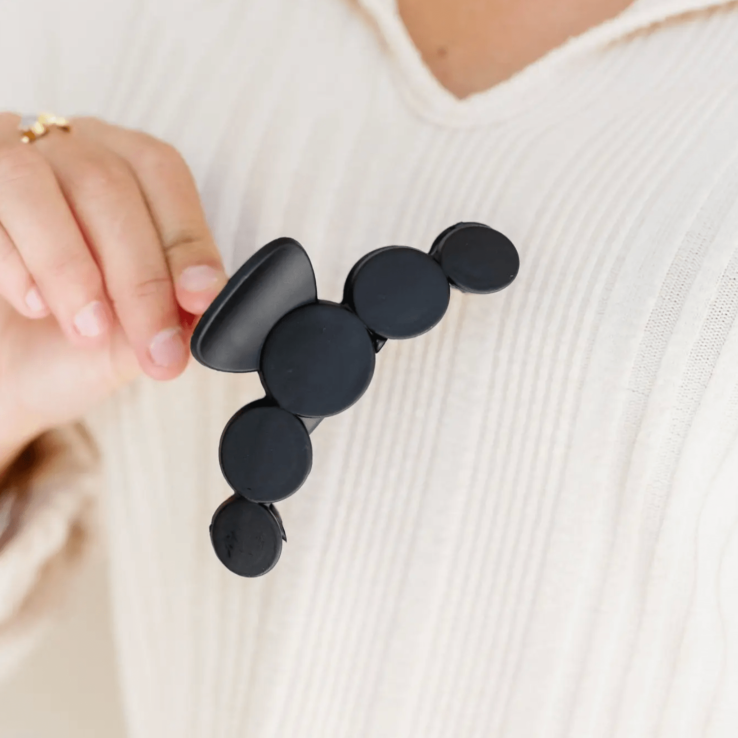 Black Circles Claw Clip - Large Hair Clips for Women, Non-Slip Hair Claw Clips for Thick Hair, Perfect for Ponytails, Buns & Updos - Hair Accessories for Daily Use, Workouts & Special Occasions