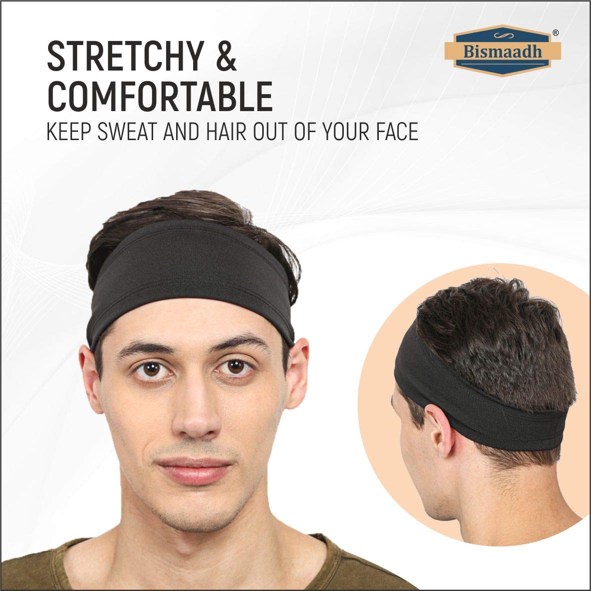 BISMAADH Men's Headband - Moisture Wicking Sports Headband for Running, Workout, Yoga, Football, Cricket - Breathable & Stretchable Athletic Sweatband for Men - Perfect for Gym, Outdoor Sports & Active Lifestyle (Pack of 1)