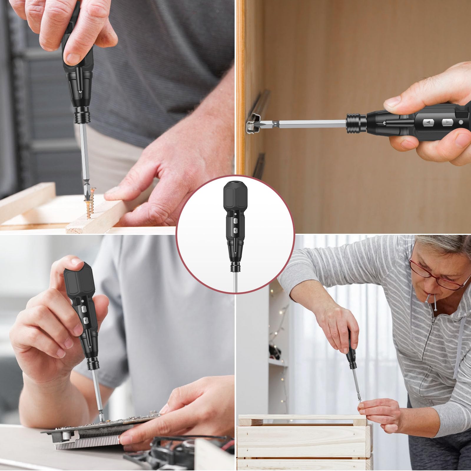 LOFICOPER Cordless Electric Screwdriver Set - Rechargeable Mini Power Tool with 10 Bits, LED Light & Charging Cable - Perfect for Phone Repair, PC Maintenance, Eyeglass Assembly & DIY Projects - Black