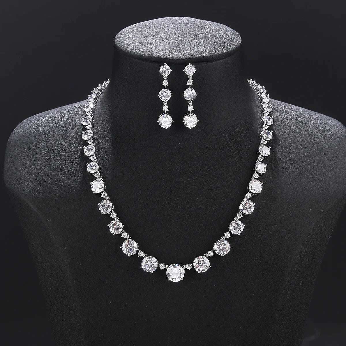 Sparkling Cubic Zirconia Bridal Jewelry Set - Elegant Wedding Necklace & Earrings for Bride, Bridesmaid, and Formal Occasions