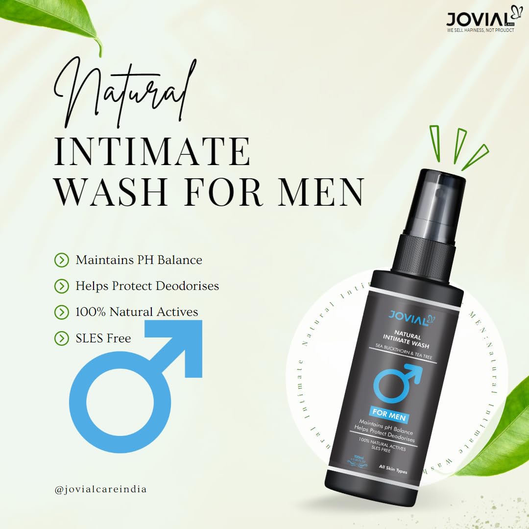 Jovial Care Natural Intimate Wash for Men - pH Balanced Gentle Cleanser for Irritation & Odor Control - 100ml Intimate Hygiene Spray | Ideal for Daily Use, Post-Workout & Travel