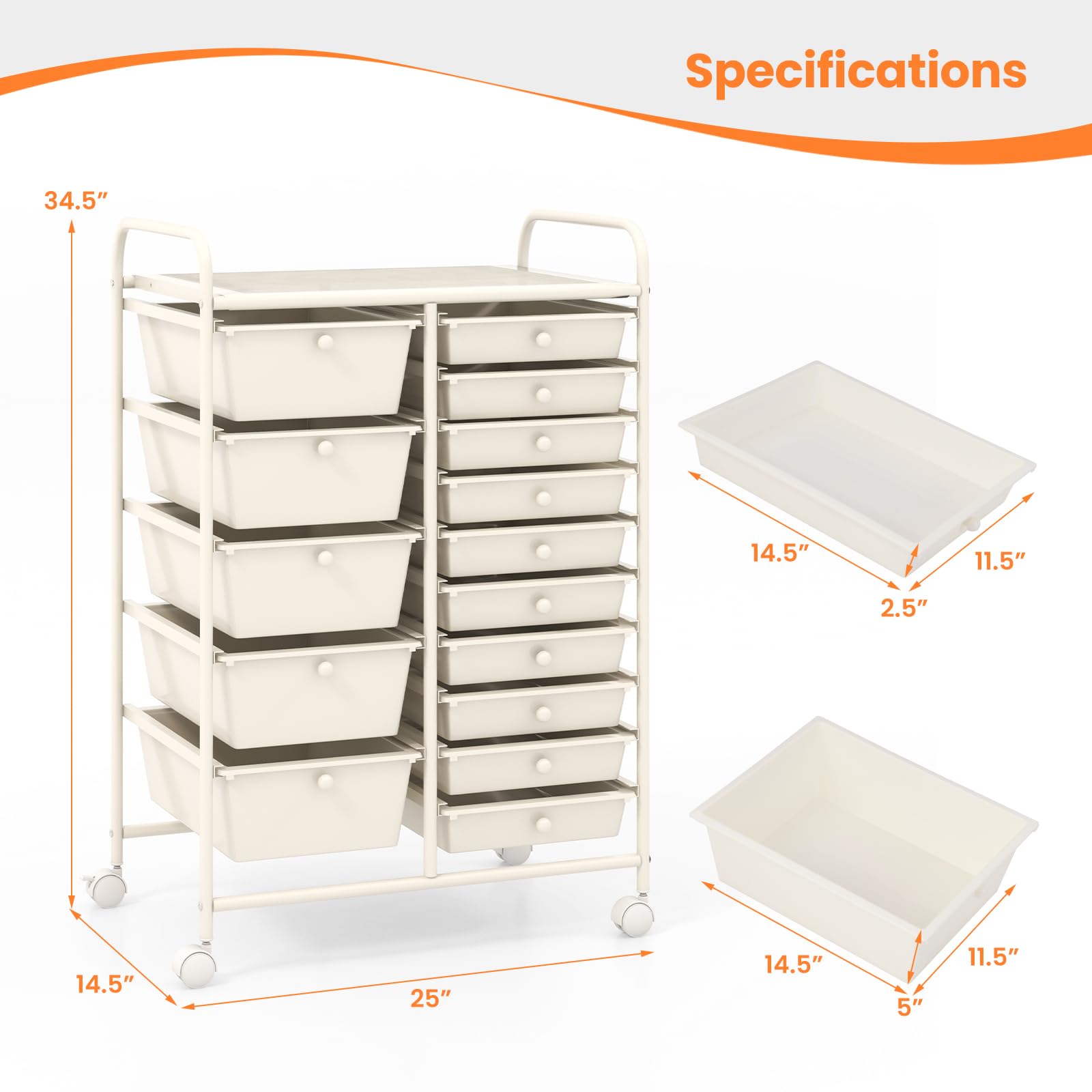 Giantex 15-Drawer Rolling Storage Cart with Wheels - Mobile Organizer for Classroom, Office, Home, School Supplies, Tools, Crafts & Art Paper - Perfect for Teachers, Students & DIY Enthusiasts