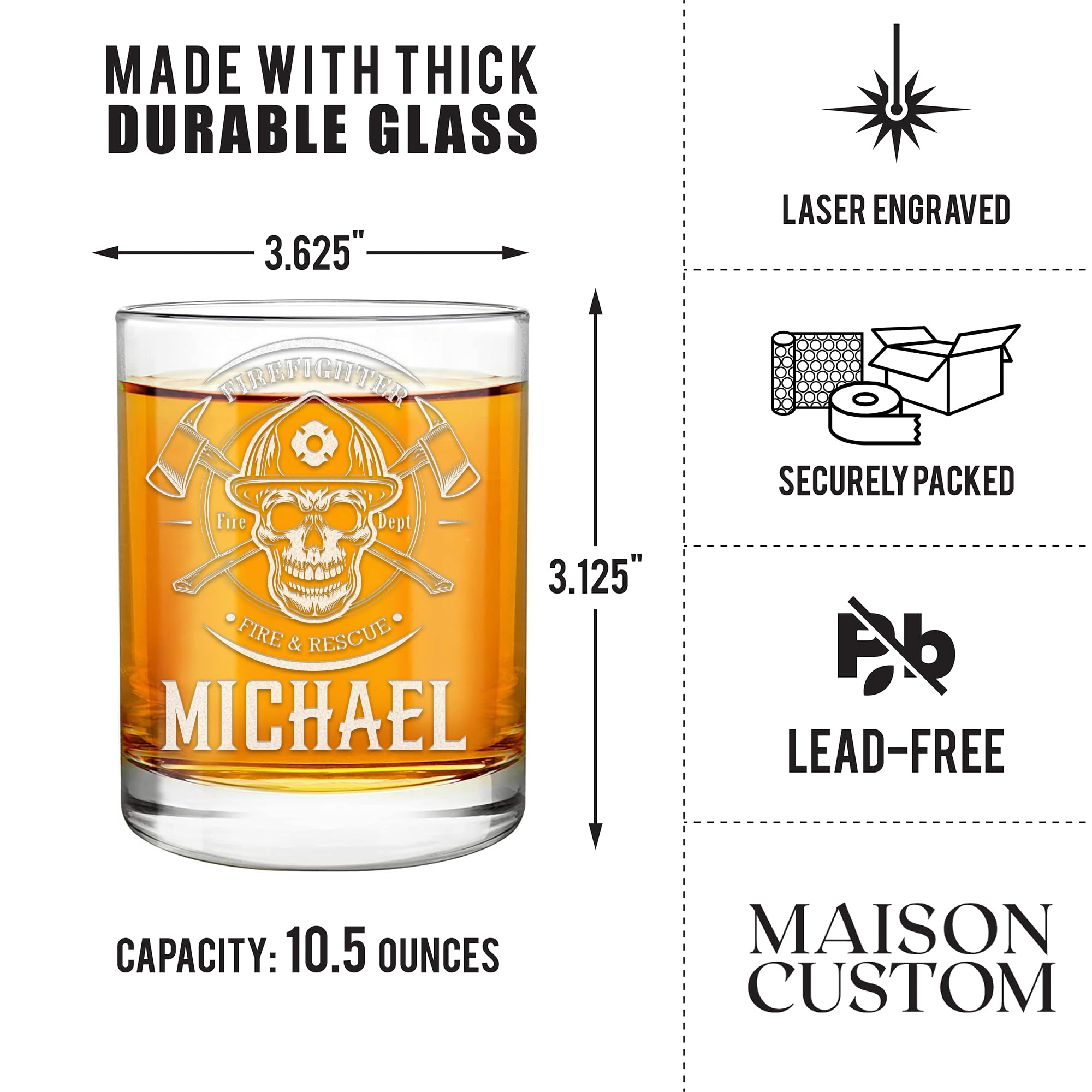 Personalized Firefighter Whiskey Glasses Set - Custom Engraved Fireman Gift for Men - Fire Department Christmas Present - First Responder Appreciation Gift - Perfect for Holidays, Retirement & Firefighter Themed Parties