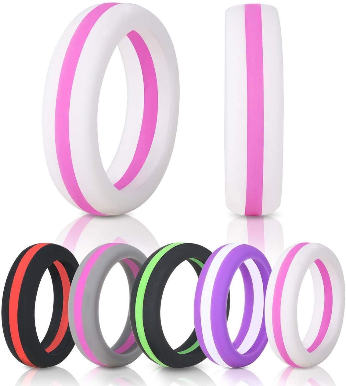 HOOPLE Women's 5-Pack Colorful Silicone Rings - Medical Grade Skin-Safe Wedding Bands & Workout Rings for Gym, Running, Swimming & Outdoor Activities | Perfect for Fitness, Sports & Everyday Wear