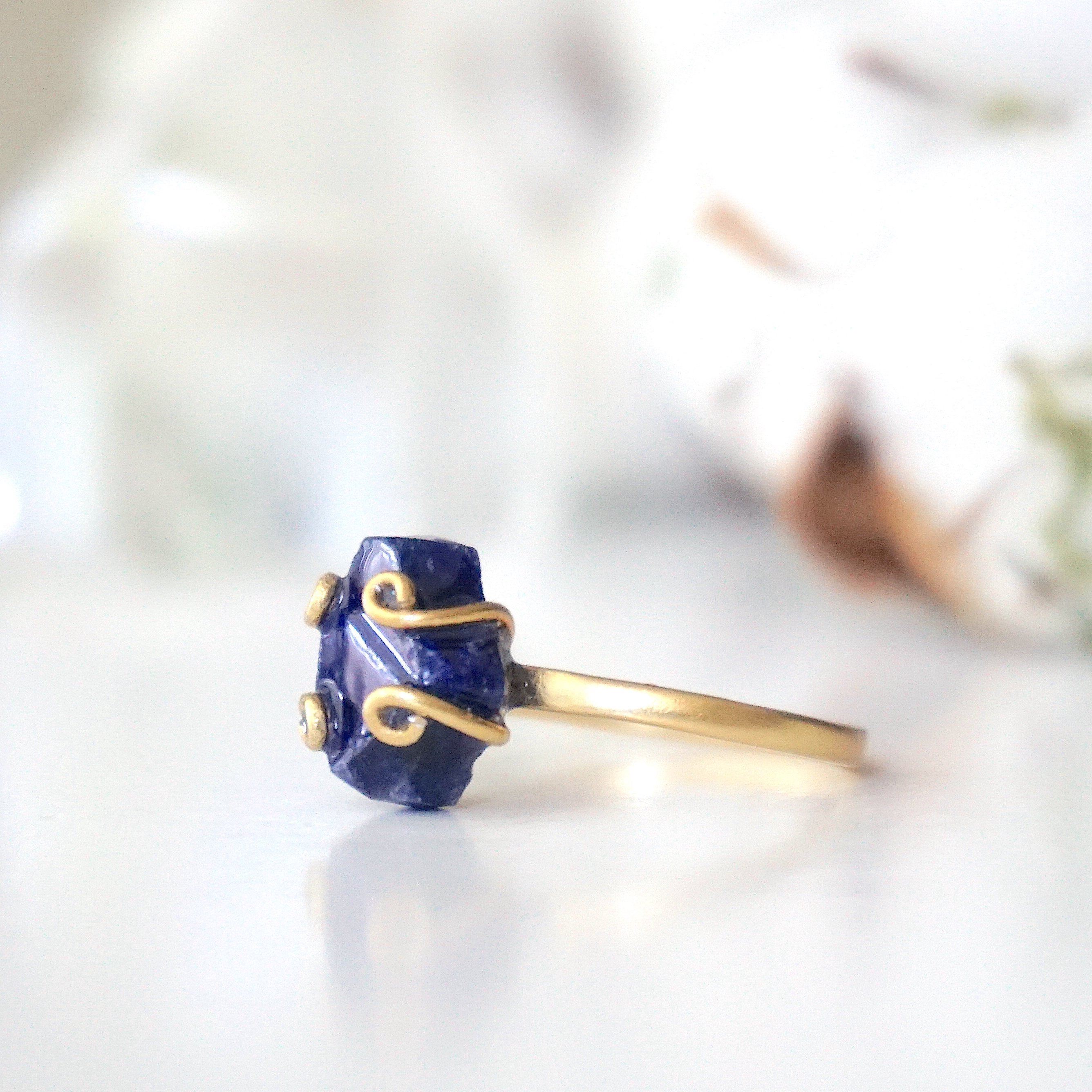 14K Gold Filled Raw Sapphire Adjustable Ring for Women | Natural Gemstone Jewelry | Perfect for Engagement, Wedding & Everyday Wear