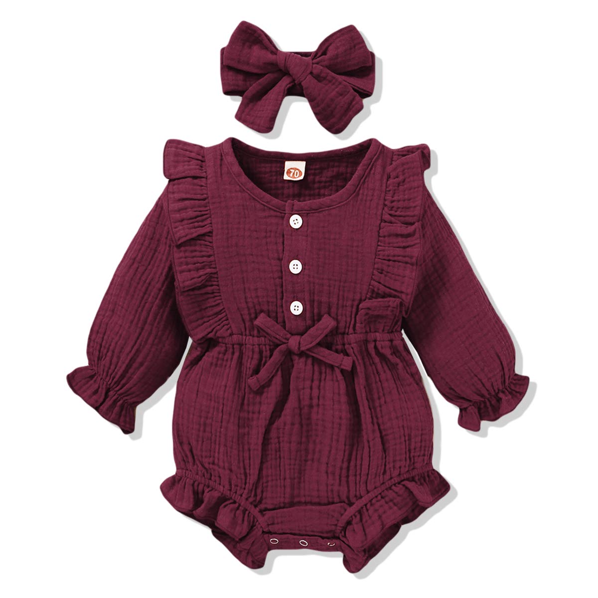 Renotemy Newborn Baby Girl Clothes - Soft Cotton Linen Romper with Ruffle Detail | Cute Solid Color Jumpsuit for Infants 0-24 Months | Perfect for Photo Shoots, Playtime & Special Occasions